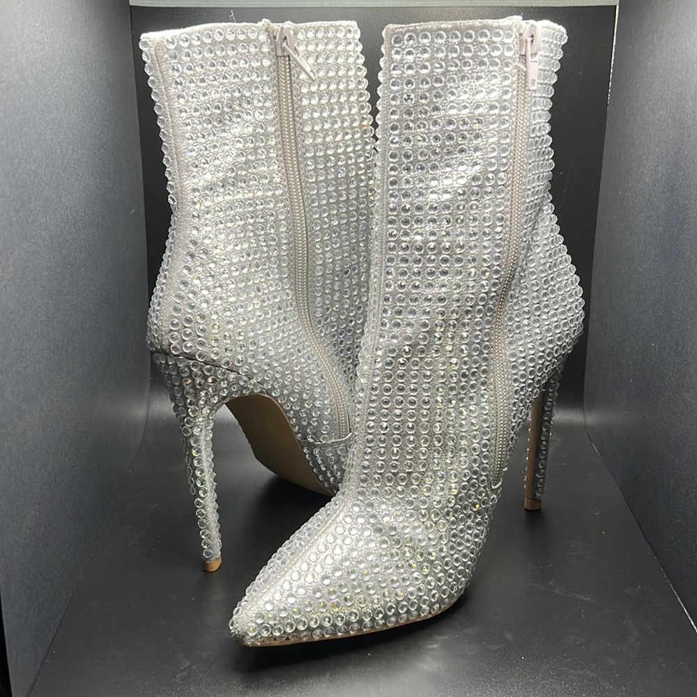 Sparkle Rhinestone Silver Ankle Booties